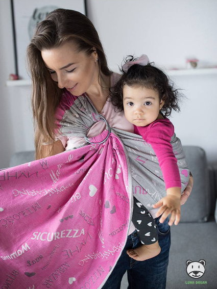 Μάρσιπος Αγκαλιάς Ring Sling Words of Love Pink - Image 4