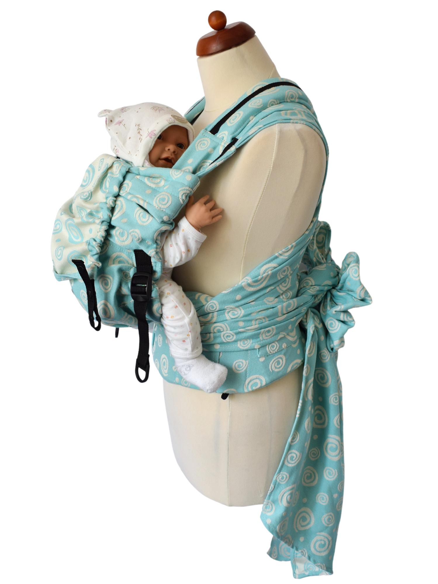 Εργονομικός μάρσιπος KiBi Newborn Tai Turquoise Spirals από την πρώτη μέρα