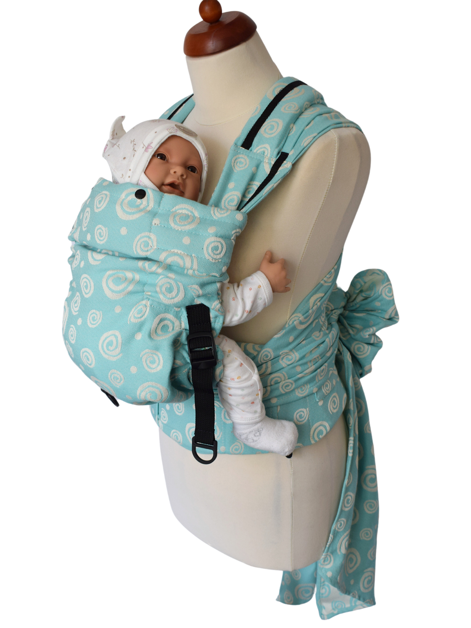 Εργονομικός μάρσιπος KiBi Newborn Tai Turquoise Spirals από την πρώτη μέρα