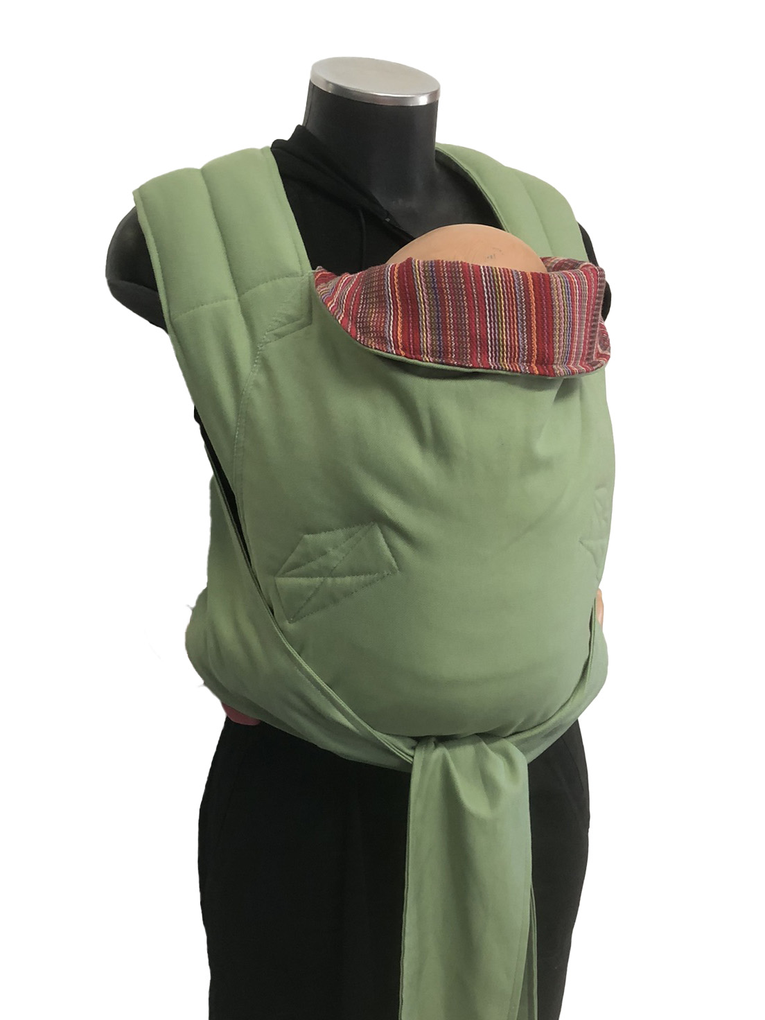Εργονομικός μάρσιπος mei tai σε χρώματα ριγέ και avocado green, απαλό και δροσερό ύφασμα